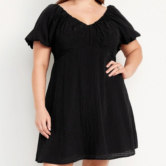 NEW Old Navy Flutter-Sleeve Mini Swing Dress Black Jack Textured Seersucker 3X - Picture 2 of 15